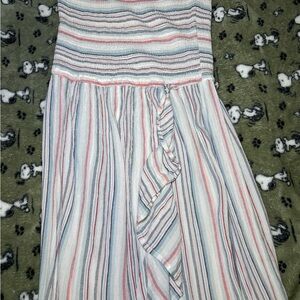 Asymmetrical Striped Dress - Red, Blue, Cream